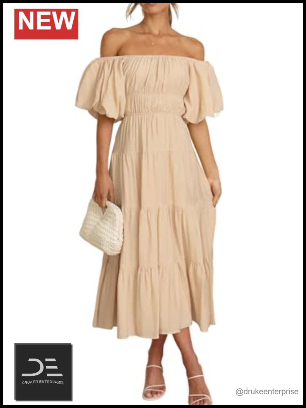 R.Vivimos Women's Off Shoulder Puff Sleeve A-Line Midi Dress